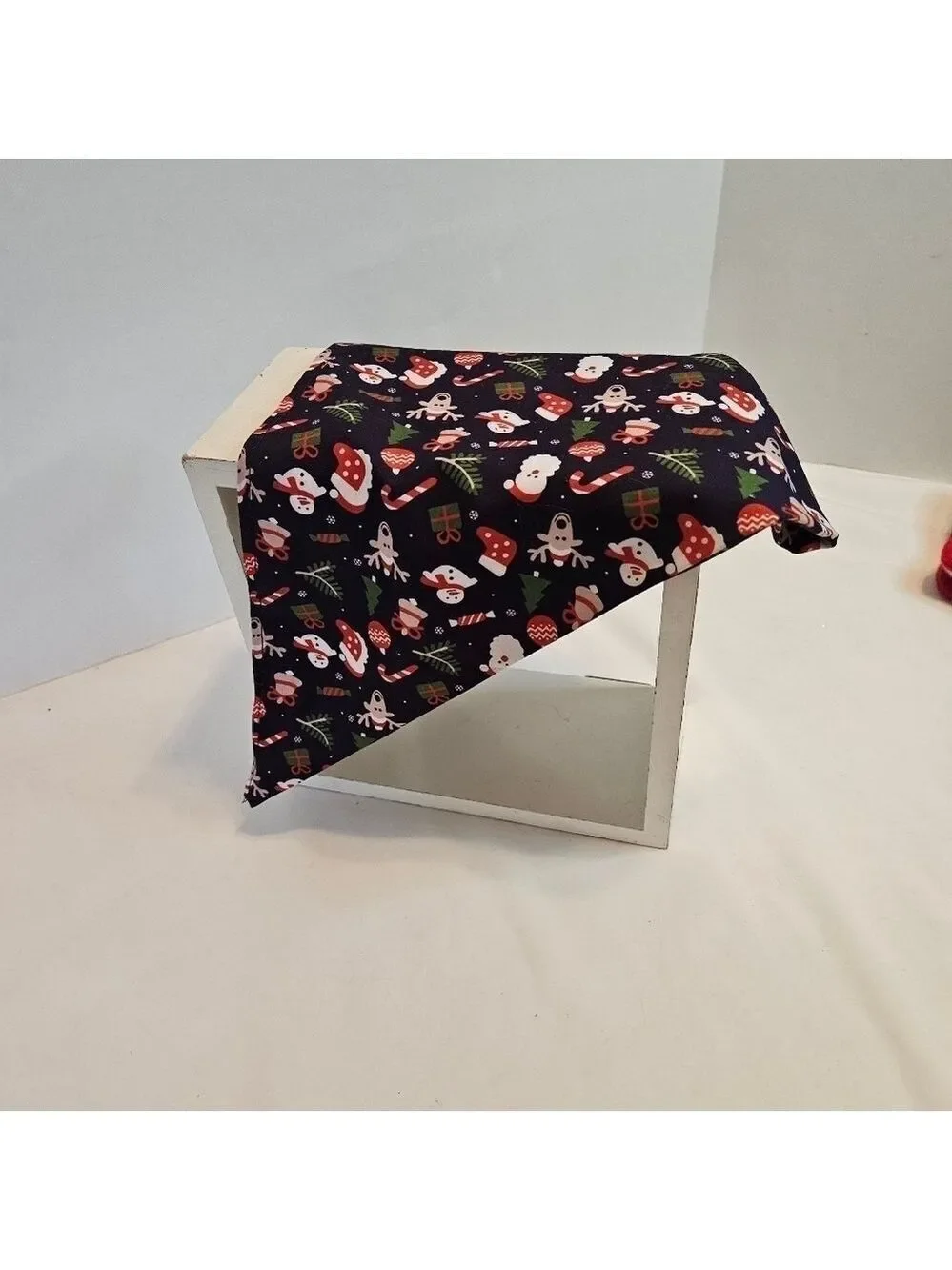Upcycled Christmas Dog Bandana Tie up in the front blue background pets